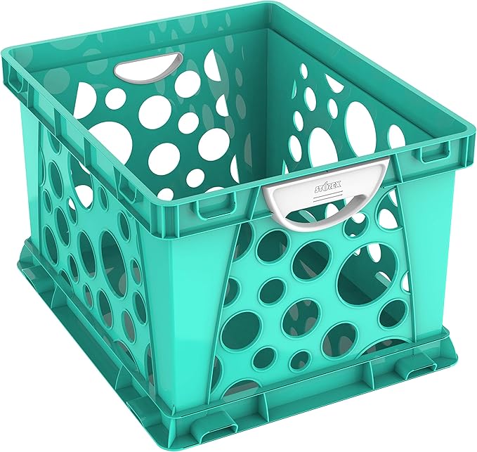 Storex Premium File Crate with Molded Handles – Letter and Legal Document and Folder Storage, Teal 3-Pack (61694U03C)