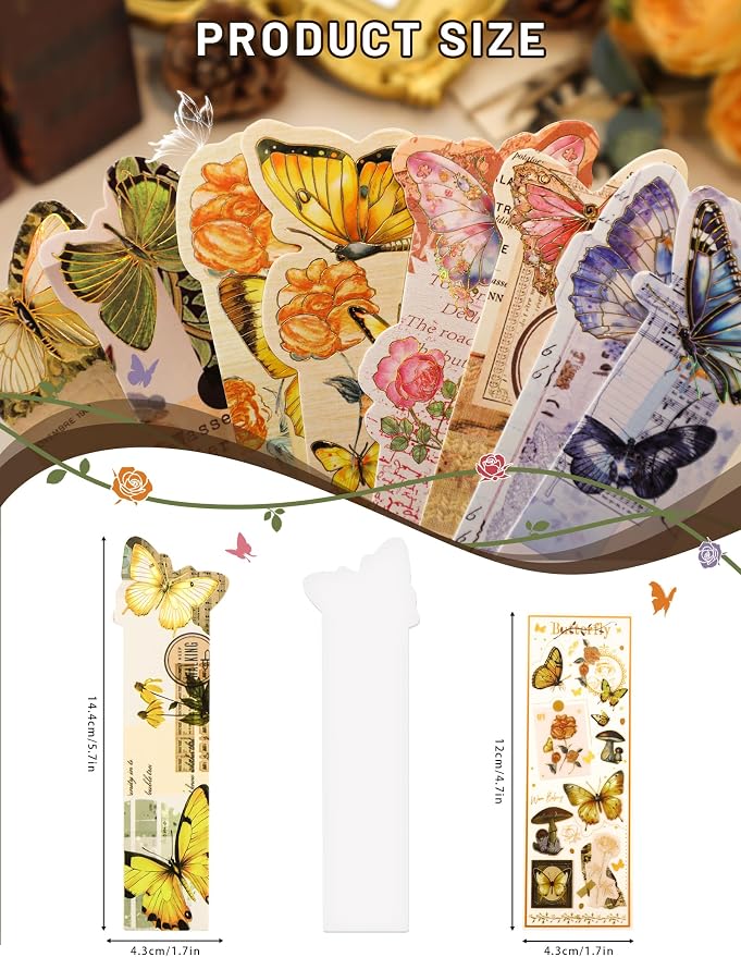 40 Pcs Butterfly Bookmarks, Assorted Set - 4 Pack Aesthetic Bookmarks for Readers, Gift for Nature Lovers, Including UV Stickers
