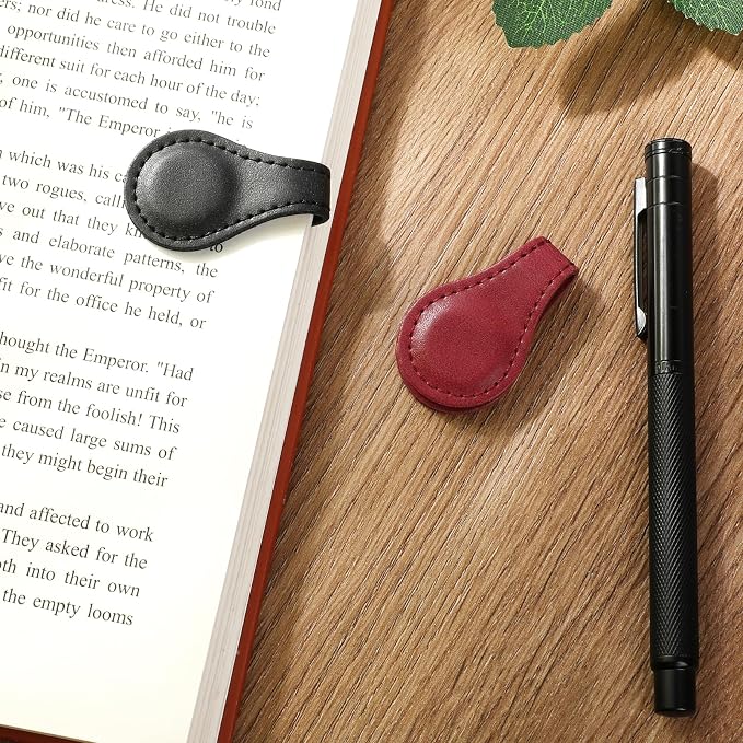 Dimeho 2 Pcs Leather Magnet Bookmark Retro Book Page Holder Vintage Page Marker Clip Handmade Cute Reading Accessories for Women Bookworm Book Lovers Reader Gift(Black+red)