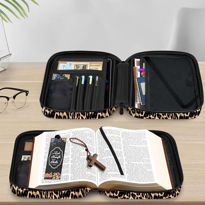 Abstract Leopard Skin Leopard Print Bible Cover Case Carrying Book Protector Case Bible Study Supplies Accessories Holder Case Christian Gift for Women Men