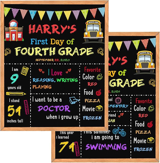First Day of School Sign - 14" X 11" Double-Sided Board With Frame for Kids - Chalkboard for First & Last Day, Back to School Supplies for Preschool Kindergarten 1st Grade