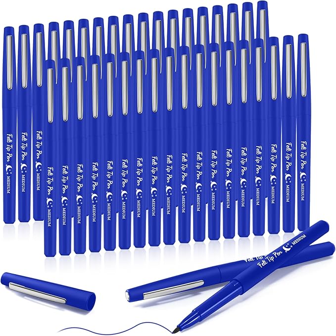 Fuyoooo 36 Pcs Dark Blue Felt Tip Pens 0.7mm Medium Point Felt Tip Marker Pens Bulk, No Smear, Quick Dry for Journaling Planner Writing Note-taking Art Office and School Supplies