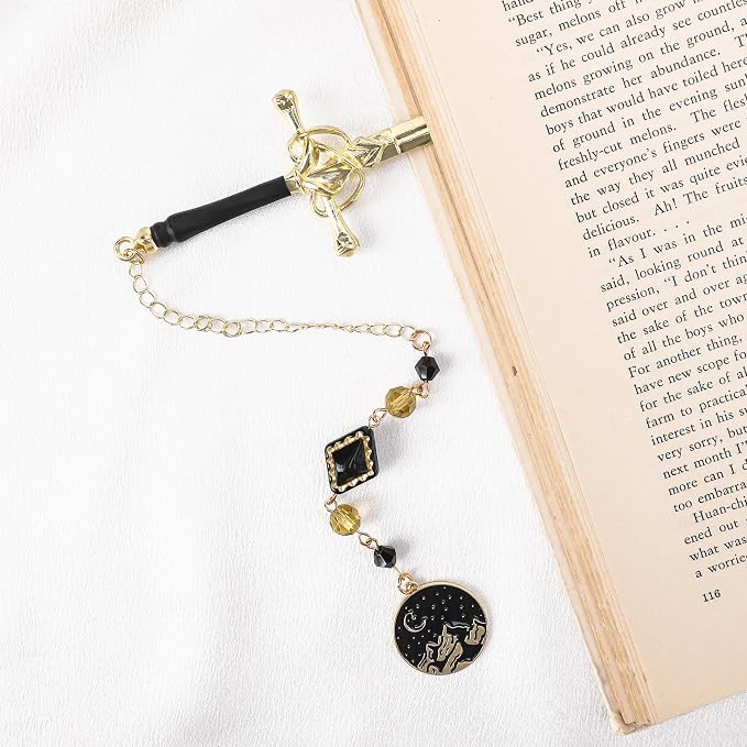 Charm Acotar Sword Bookmark - Fantasy Vintage Metal Book Marks for Women Men Students Teachers Reader Page Mark with Crystal Beads Mountains Charms Reading Lovers Birthday Gifts Accessories