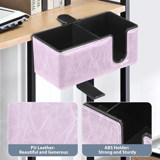 Desk Cup Holder Clip on Pen Holder Headphone Hanger Headset Stand Rotatable Clamp Hook Under Desk (Violet)