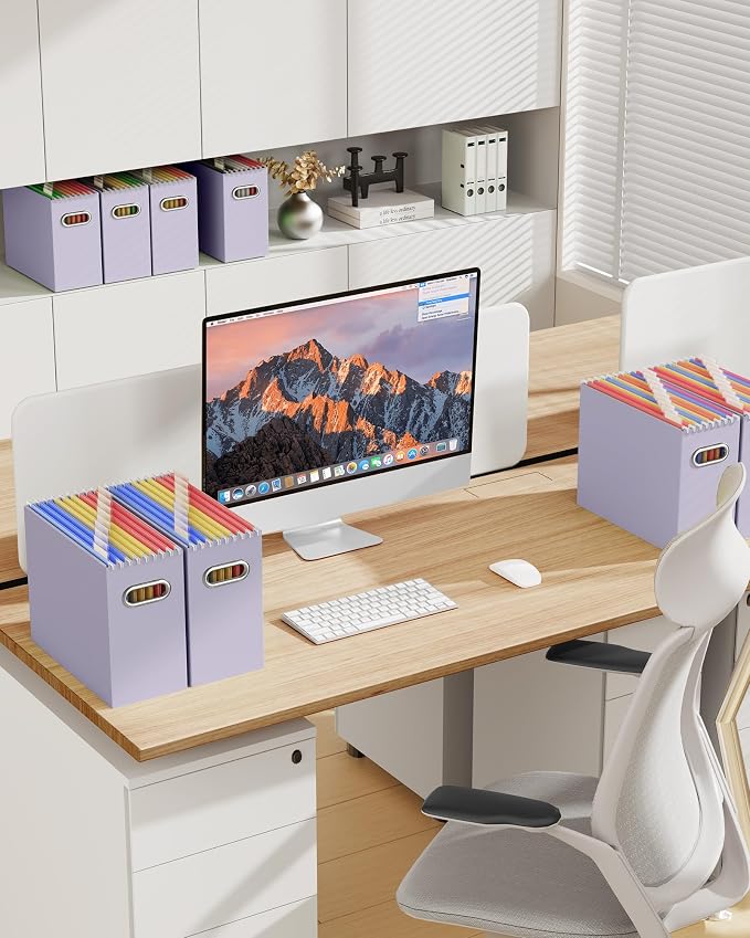 Oterri File Organizer Box, Portable Collapsible Cardboard File Folder Organizer with Handle for Letter Size Hanging Files, Document Storage Box for Home Office & Classroom (4 Packs,Colorful)