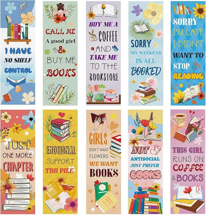 100 Pack Unique Bookmarks, 10 Styles Double-Sided Design for Book Lovers, Bookmark Gifts for Readers Students Teacher Office Supplies (Book Lover)