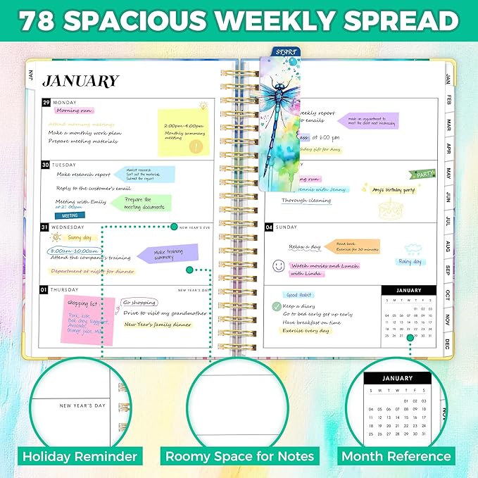 Planner 2026-2027, 18 Month Weekly and Monthly Planner, Jan. 2026 - Jun. 2027, 9" x 11.6" A4 Large Hardcover Calendar Planner with Page Tabs, Separator Page, Inner Pocket, Bookmark, Stickers, Sticky Note Set
