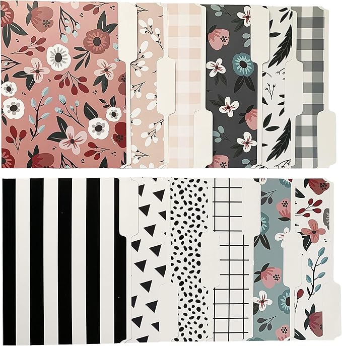 Cute File Folders, Set of 12 3-Tab Letter Size Decorative File Folders Boho Colored Manilla 8.5 x 11 Filing – Pretty Designer Home Office School Supplies (Tranquilty)