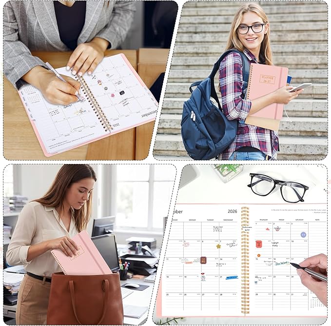 2026-2027 Planner, Weekly and Monthly Planner, July 2026-June 2027, Calendar Planner A4 (8.5" x 11") with Tabs, Inner Pocket for Home School Office Supplies, Pink