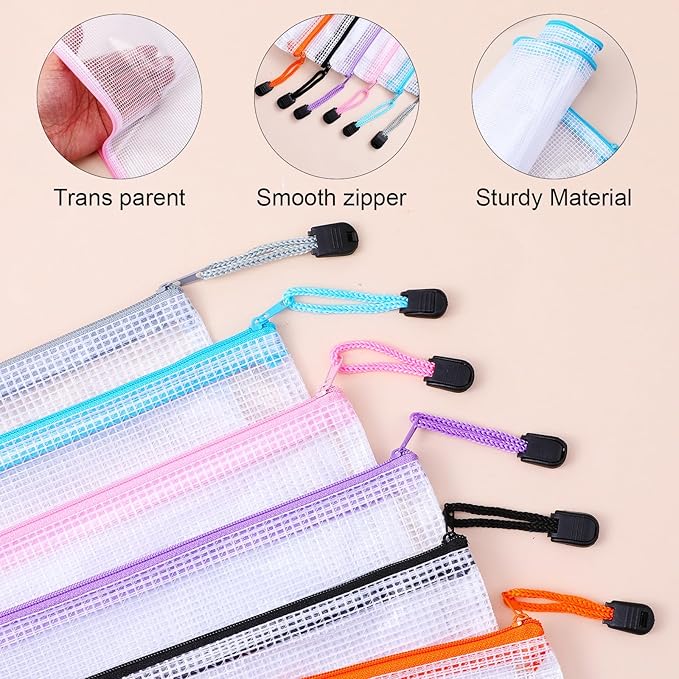 30pcs Mesh Zipper Pouch Bags, Puzzle Bags, A3 17x12 Inches Large Reusable Pouches for Organizing Classroom and Storage, Extra Large Zipper Pouch, Board Game Storage