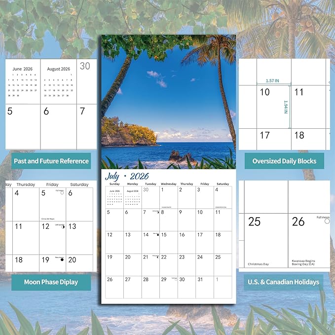 2026 Wall Calendar Hawaii, 12 Months Hangable Wall Calendars, 12" x 24" (Open), Thick Glossy Paper, Organizing & Planning
