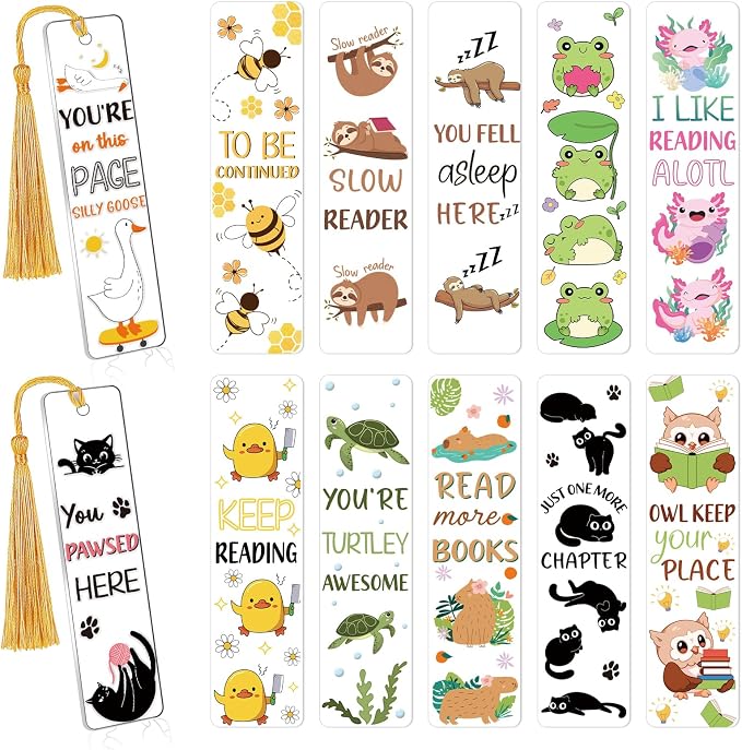 UV DTF Bookmark Stickers - 24 Sheets Animal UVDTF Decals for Acrylic Bookmarks Cute Sloth Cat Double-Sided Printing UV DTF Wraps Rub on Transfer Stickers for Book Lover DIY Blank Bookmarks