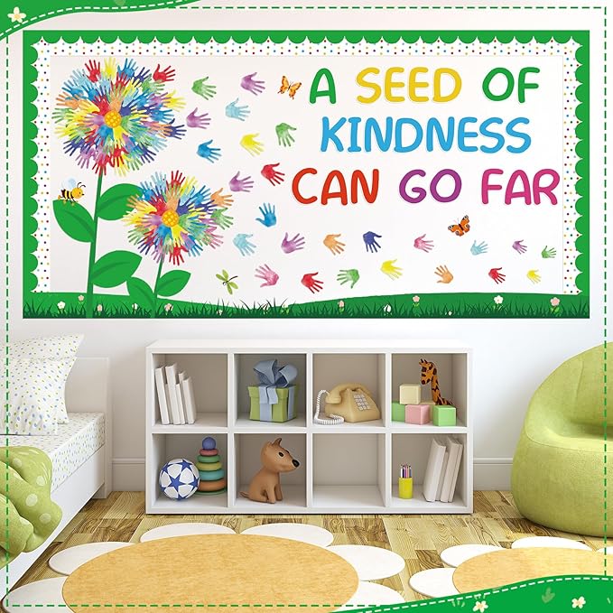 Pasimy Spring Bulletin Board Decorations Set 3D Sunflower Bulletin Board Bee Classroom Decor Honeycomb Butterfly Flower Kindness Cutouts Borders for Home Office Wall Door Window Supplies(Dandelion)