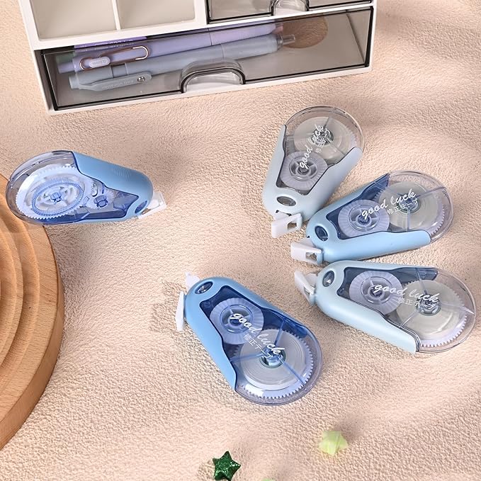 Temiary 5Pcs White Correction Tapes, Cute White Pull Out Tape for Instant Correction, Aesthetic Correction Tape for Writing, Easy to Use Applicator for School Students Office Supplies (Blue)