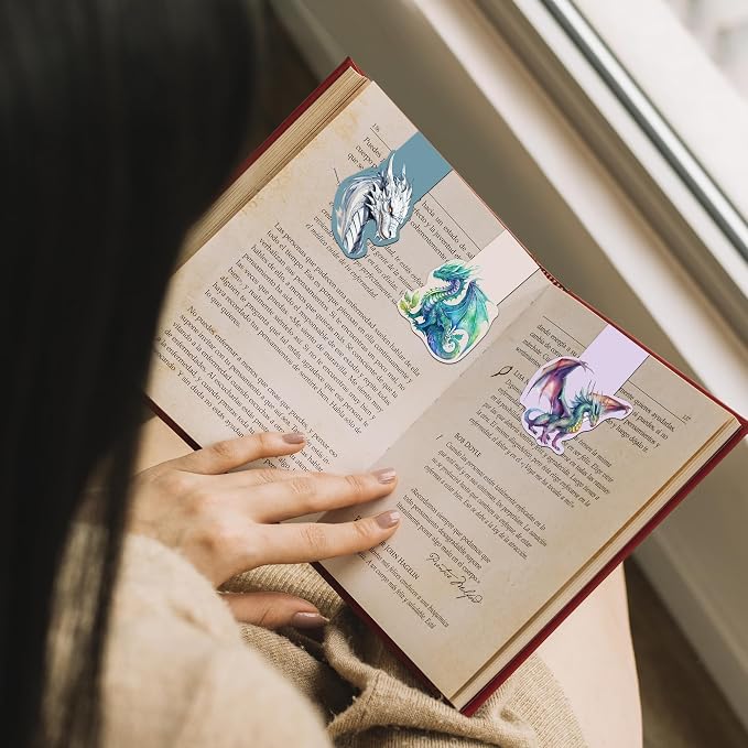 Dragon Magnetic Bookmarks Gifts - 6 Pcs Magnets Bookmark Aesthetic Fantasy Art MarkPage Clips Cool Animal Bookmarks for Kids Students Women Teacher Reading Party Office Accessories Gift