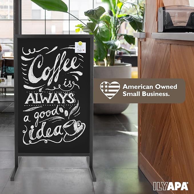 Ilyapa Metal Double Sided Swinging Chalkboard Sign - 22x37 inch Magnetic Sidewalk Sign - A Frame Chalkboard Alternative Menu Board for Restaurant