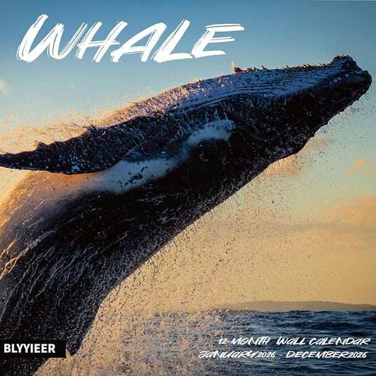 2026 Wall Calendar,Whale Calendar 2026 Monthly Wall Calendar, 12" x 24" Open,Family Planner Calendar Organizer with Whale Images