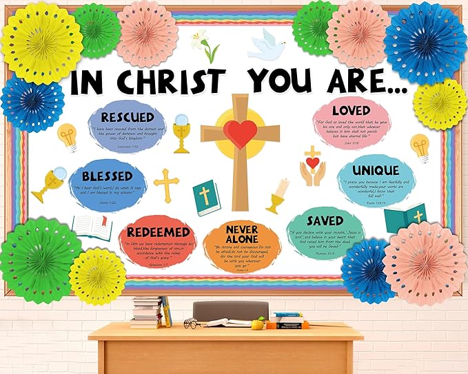 Christian Inspirational Bulletin Board Decorations Set 3D Religious Jesus Cross Bible Paper Cutouts Motivational You are Border for Sunday Church Valentine's Day School Classroom Prayer Board Supplies