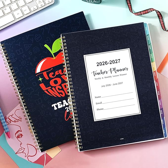 Teacher Planner 2026-2027 - 9" x 11" Weekly & Monthly Teacher Lesson Planner 2026-2027, JULY 2026 - JUNE 2027, Lesson Plan Book for Teachers in Academic Year with Monthly Tabs, Premium Thick Paper, Back Pocket