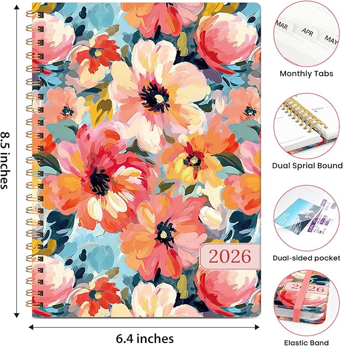 2026 Planner, Weekly and Monthly Calendar Planner Book, January 2026 - December 2026, Hardcover Spiral Planner with Monthly Tabs, Notes Pages, Perfect for Women & Men, A5 (6.4" x 8.5") - Garden