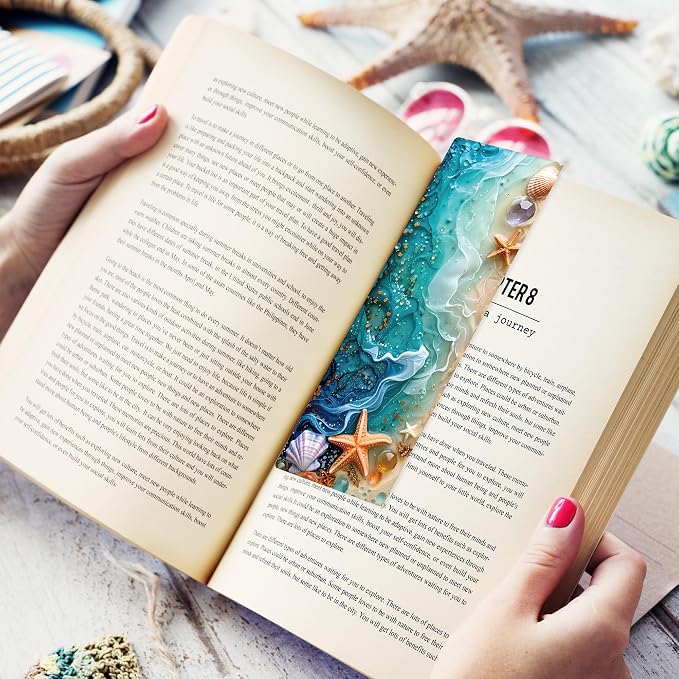 Beach Bookmark Bulk Gifts - 50 Pcs Fantasy Ocean Paper Bookmarks for Women Girls Students Book Lovers Starfish Seashells Page Clips School Reading Accessories Bookish Birthday Graduation Gift