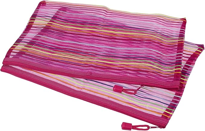 MECCANIXITY Mesh Zipper Pouches, A4 Colorful Pencil Case Document File Bags Storage Organizer for Office Supply Travel Accessory, Rose Red Pack of 6