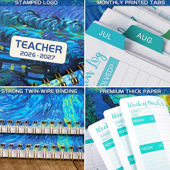 Teacher Planner 2026-2027 - Academic Planner 2026-2027 from July 2026 - June 2027, 8.5" x 11", Weekly & Monthly Lesson Plan Book, Helps Better Teaching