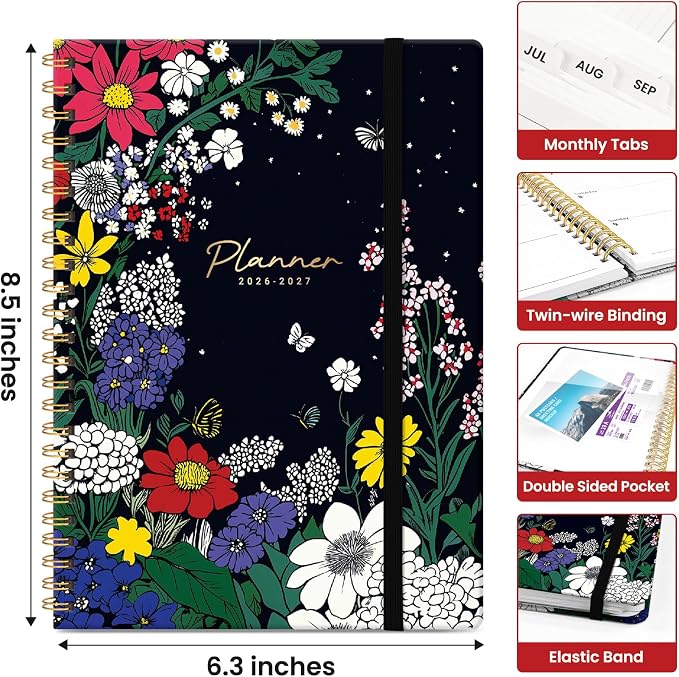 Planner 2026–2027, Weekly & Monthly Academic Organizer for School Year, Jul 2026–Jun 2027, Hardcover Planner with Tabs, Back to School Essential, 6.3" x 8.5", Night Garland