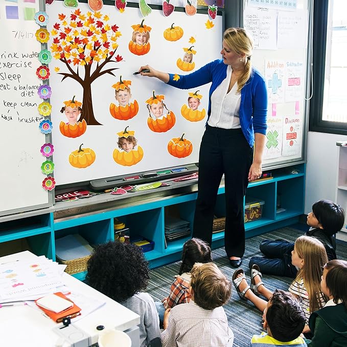 Pezutoi Fall Bulletin Board Decorations Set Autumn Welcome to our Patch Cutouts Fall Harvest Maple Leaves Bulletin Board Decor for Classroom Chalkboard