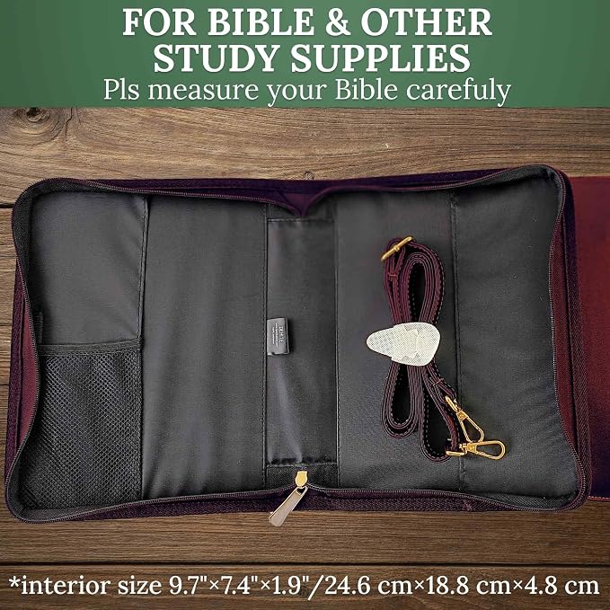 DEHITE Bible Cover Case for Women – Bible Carrying Bag for Women – Croco Burgundy Large Purse Case – Fits Book 9.8x7.4 x1.9 in – Pen Slots – Zippered Pocket – Shoulder Strap – Premium PU Leather