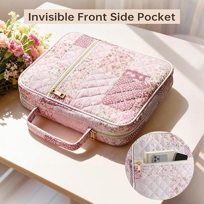 Bible Cover Case for Women Large Bible Cover Bag Quilted Bible Carrying Case for Girls Bible Study Supplies Accessories Christian Gifts for Women (Purple Floral, Large)