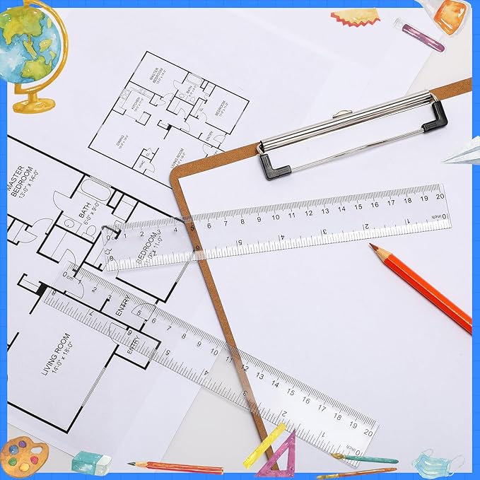 EBOOT 2 Packs Clear Plastic Rulers, Straight Shatterproof Transparent Rulers, Measuring Tools with Inch and Centimeter Accuracy for School Class Office Crafts Mathematics Art Clothing(8 Inch)