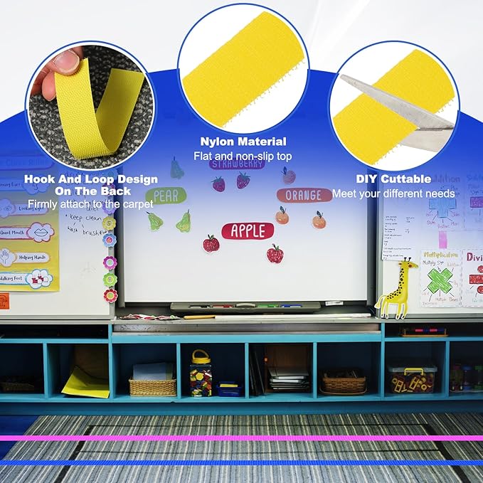 PATIKIL Carpet Marker Strips 0.6 Inch x 16.4 Ft, 2 Roll Floor Markers Nylon Strip Floor Marking Tape for Classroom Rug Teacher Supplies, Yellow