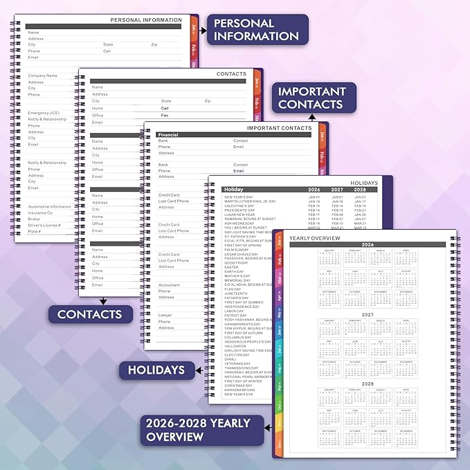 Monthly Planner 2026-2027 - 2026-2027 Monthly Planner, JUL 2026 - DEC 2027 Planners, Planner 2026-2027, 18 Month Planners with Tabs & Pocket & Label, Purple