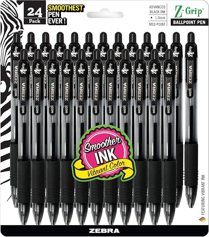 Zebra Pen Z-Grip Retractable Ballpoint Pen, Medium Point, 1.0mm, Black Ink (Packaging may vary) (Pack of 6, 144 Count Total)