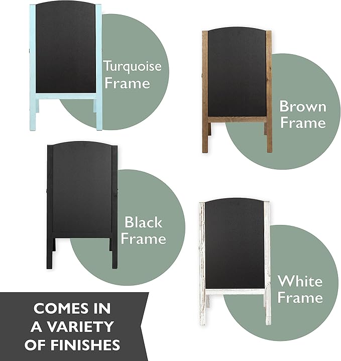 Ilyapa Wooden A-Frame Chalkboard Sidewalk Signs with Rounded Top - 20 x 40 Inches White Chalkboard - Sturdy Freestanding 20x40 Menu Display Board