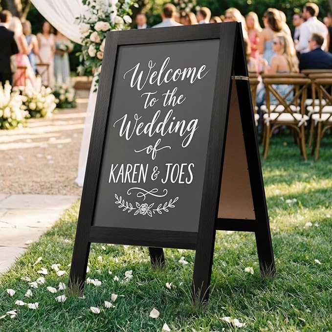 TEAKMAMA Chalkboard Signs 40x20 Standing A Frame Chalk Board Easel Sign Sandwich Board Signs Outdoor, Double Sided Blackboard for Business, Cafe, Weddings, Black