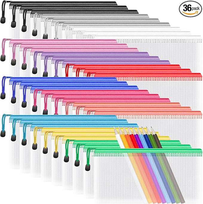 Umriox Pencil Pouches Bulk, 9.2 x 4.7 in (12 Colors, 36 Packs), Mesh Zipper Pouch Pencil Case, Small Zipper Pouches for Bill Stationary Cosmetics Travel Storage