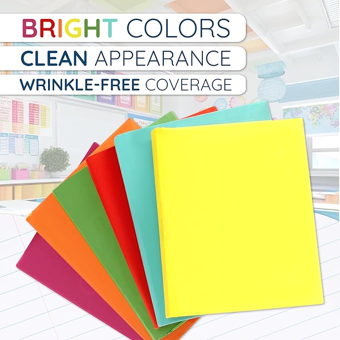 Blue Summit Supplies 6 Stretchable Book Covers for Hardcover Books, Up to 10 inch by 12.5 inch Books, Colorful Fabric Book Cover for Classroom Textbook Protection and Care, Assorted Colors, Stretchy