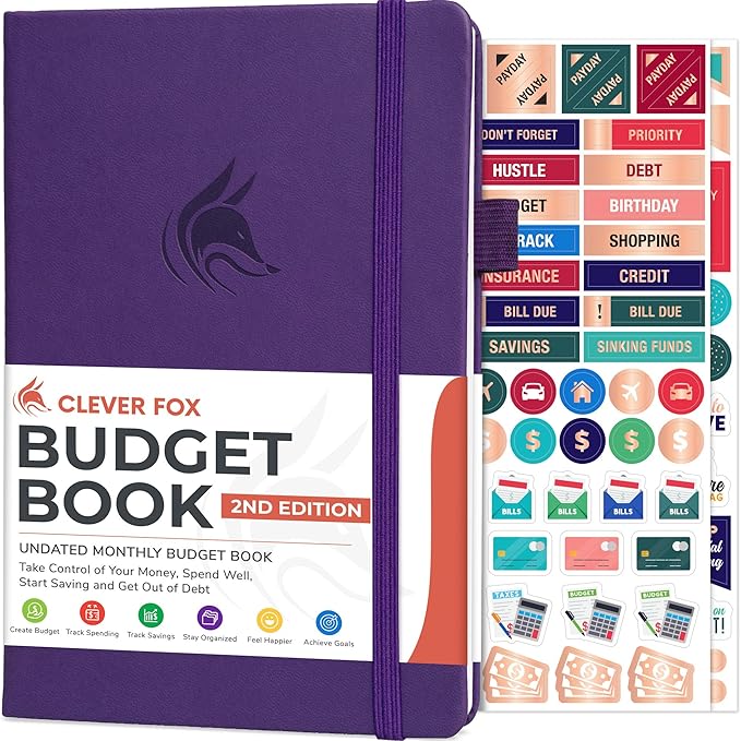 Clever Fox Budget Book 2.0 – Simple Budgeting Planner for Beginners – Financial Notebook with Money Spending, Debt & Bill Tracker (Purple)