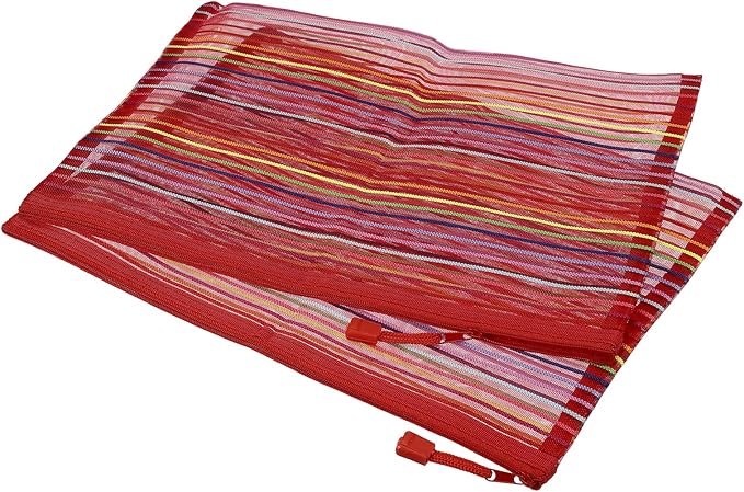 MECCANIXITY Mesh Zipper Pouches, A4 Colorful Pencil Case Document File Bags Storage Organizer for Office Supply Travel Accessory, Red Pack of 6