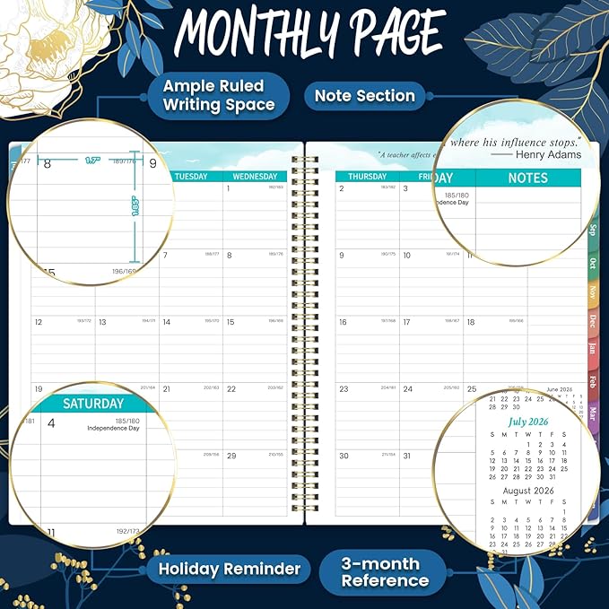Teacher Planner 2026-2027 - Teacher Planner 2026-2027 Academic Year, Weekly & Monthly Lesson Planner, JULY 2026 - JUNE 2027, 8.5'' x 11'', Colorful Monthly Tabs, Twin-Wire Binding, Holidays, Pocket