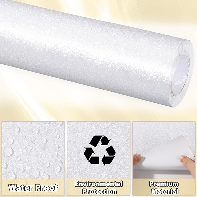 Qyeahkj 17in x 20ft Glitter Bulletin Board Paper Roll Bulletin Board Background Paper Fade Resistant Classroom Decoration Poster Art Craft Home Wall Education Decor Supplies White