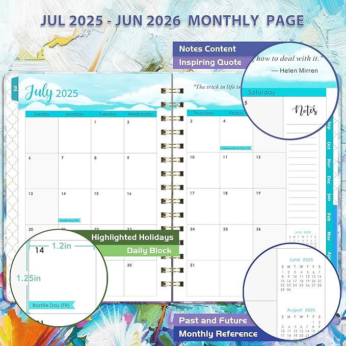 Academic Planner 2025-2026, July 2025 - June 2026, 6.3’’ × 8.4’’, 2025-2026 Academic Planner Weekly and Monthly with Tabs, Inner Pocket, Hardcover, Elastic Closure