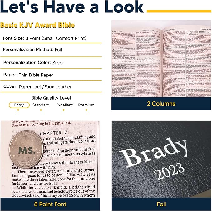 Personalized KJV Bible King James Version Faux Leather Small Print Economy Bible with Custom Name at The Lower Right Side & Red-Highlighted Verses, Custom Gift for Christian Celebrations | Black