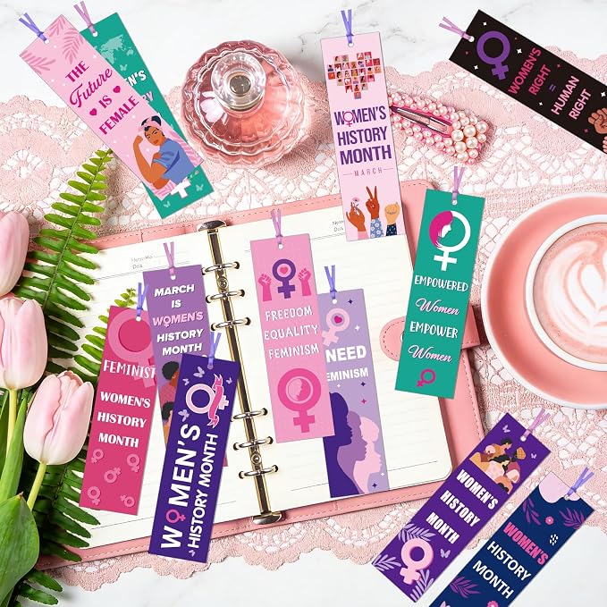 Wxiben Women's History Month Bookmarks - 120 Pcs Freedom Equality Feminism Bookmarks Paper Inspirational Female Rights Awareness Book Markers Page Clip Favor for Women Day Party Office School Supplies