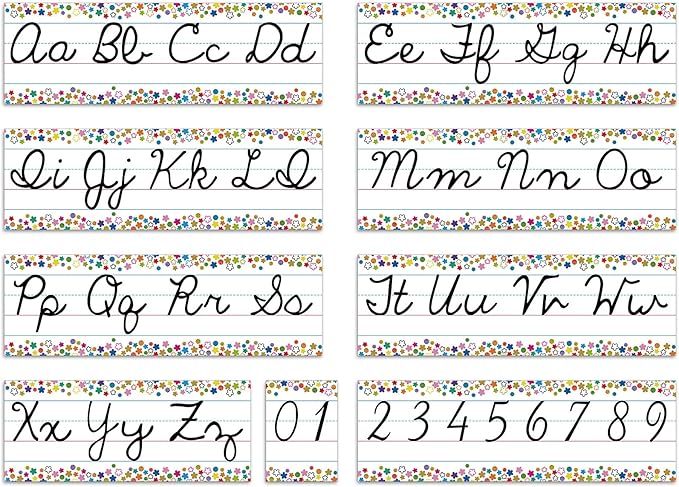 Set of 9 Confetti Cursive Writing Bulletin Board Colorful Cursive Alphabet Wall Strip for Teacher Supplies, Classroom Teaching Tool, Homeschooling, Kids Education