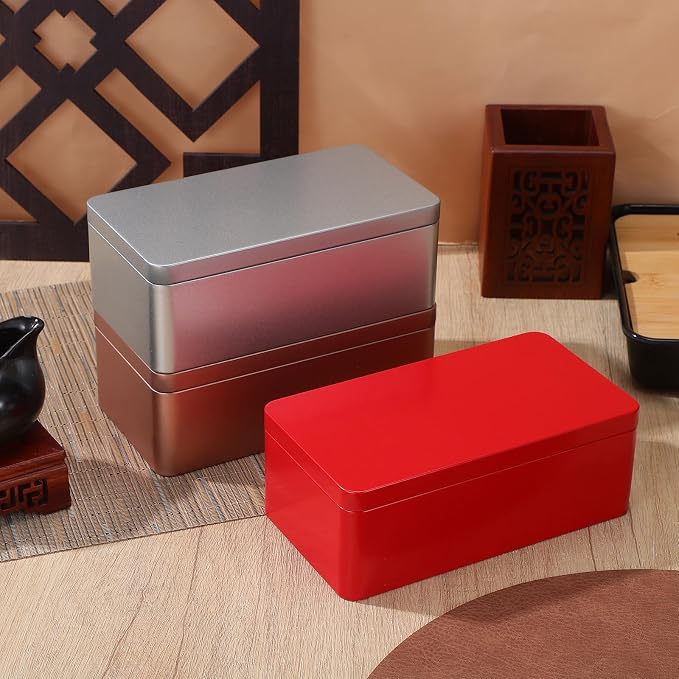 HOMSFOU 3pcs Rectangular Tinplate Storage Boxes for Paper Clips and Pencils, Portable Convenience with Multifunctional Design, Simple and Elegant Metal Organizer for Office and Pantry Use
