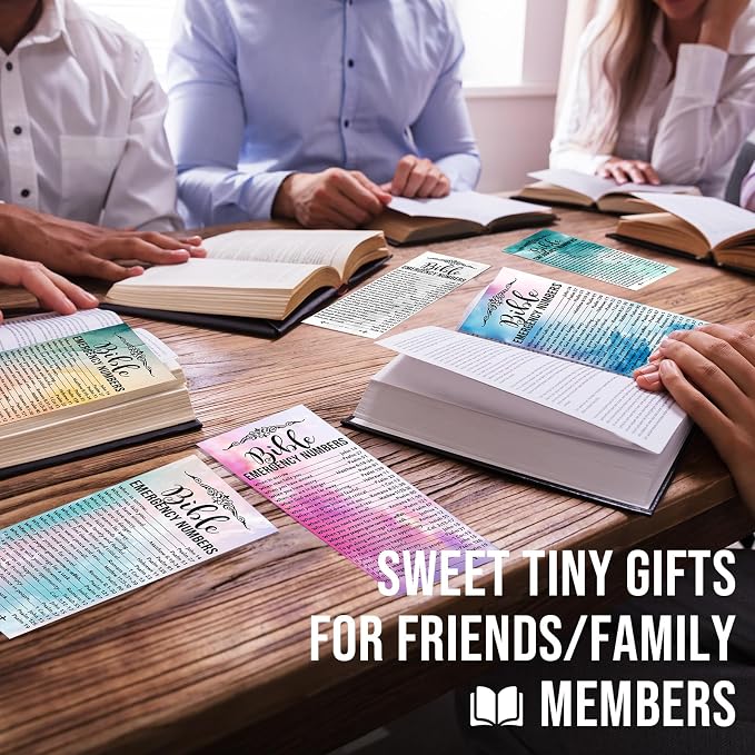 Motiskyy 200 Set Christian Bible Verse Gifts Bulk Emergency Numbers Bookmarks Religious Scripture Church Welcome Card for Father's Day Sunday School Coworker Staff (Sunset Color)