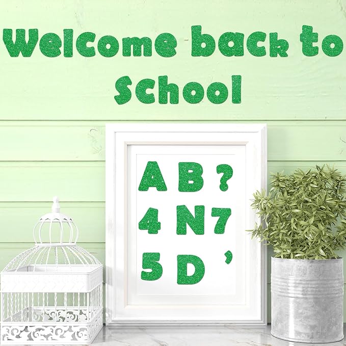 Qyeahkj 260Pcs Glitter Green Spring Bulletin Board Letters for Classroom 4” St. Patrick's Day Letter Combo Pack Set Numbers Alphabet Board Punctuation Symbol Cutout for School Classroom Wall Decor